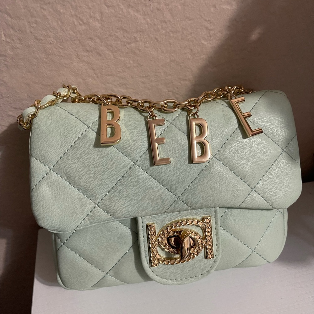 Bebe Light Green Quilted Crossbody Bag